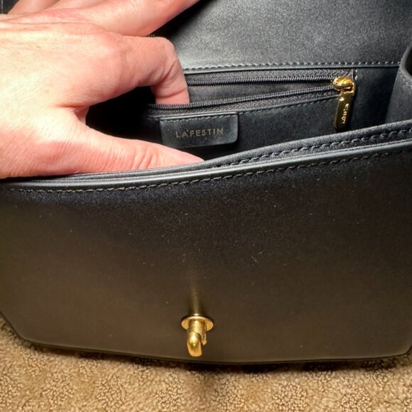 Retro Style Leather L'Festin Top Handle Shoudler Bag with Gold Hardware - Black - Picture 8 of 11